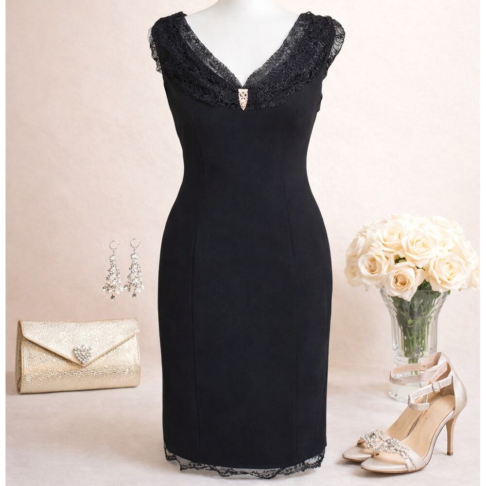 Robbie Bee Women’s Black Lace Sheath Dress Size 14 Cocktail Evening Formal Lined
